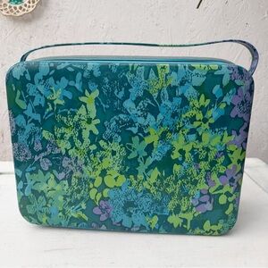 Vintage Floral Flower Vinyl Travel Case Carry Suitcase Blue Green Purple 1960s